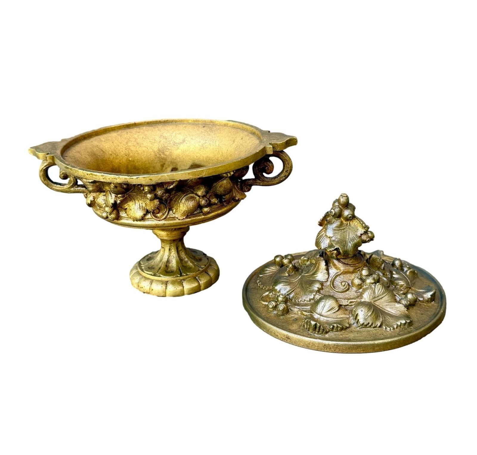 Antique French Neo Classical Bronze Cassolette Covered Dish, Fruit & Flower Motif photo Home Decor