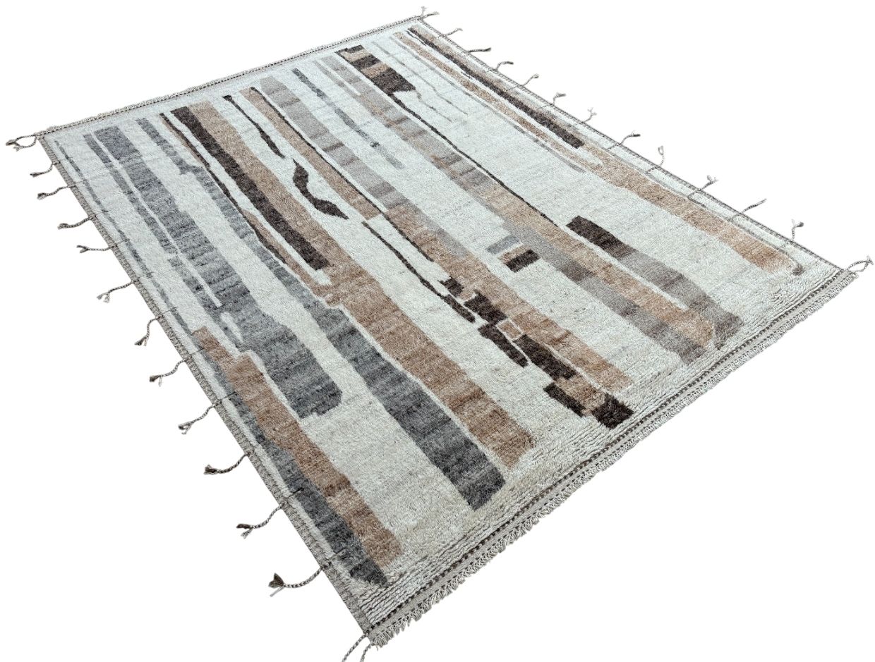 275x365 Cm Vintage Hand Knotted Moroccan Design Rug. 100% Natural Wool: Handmade Beni Ourain Carpet. 100% Natural Wool photo furniture