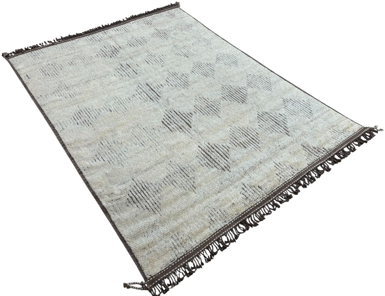 275x365 Cm Vintage Hand Knotted Moroccan Design Rug. 100% Wool. Handmade Beni Ourain Carpet photo vinterior