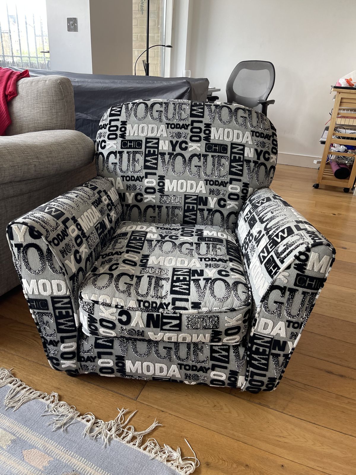 Fashion Print Grey Armchair (One Of A Kind)
