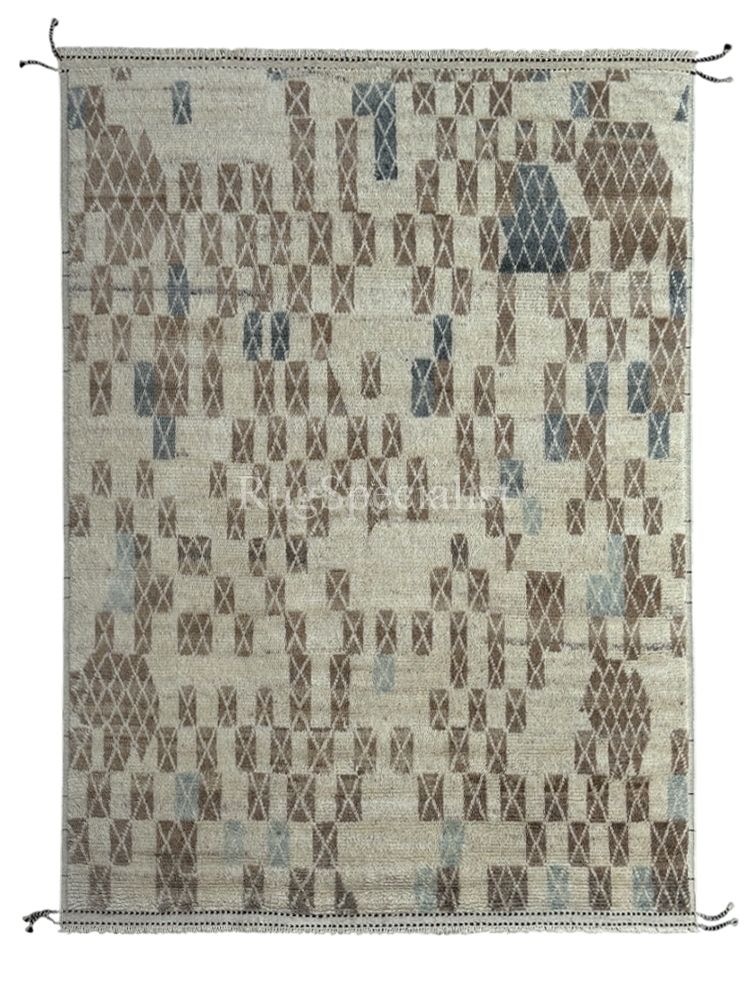 275x365 Cm Hand Knotted Moroccan Design Rug. 100% Wool. Vintage Handmade Beni Ourain Carpet