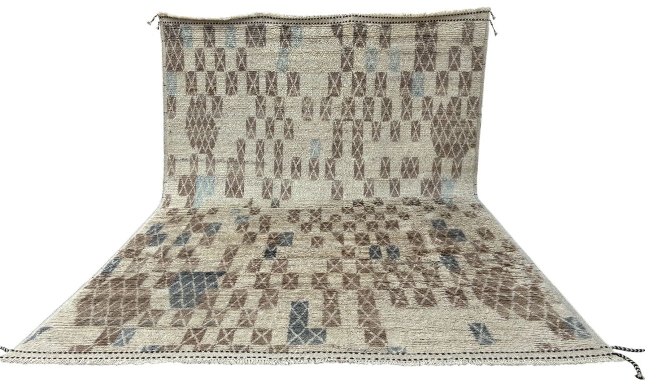 275x365 Cm Hand Knotted Moroccan Design Rug. 100% Wool. Vintage Handmade Beni Ourain Carpet photo for sale