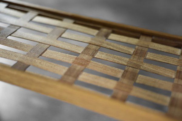 Mid Century Modern Scandinavian Cherry Wood Coffee Table With Woven Shelf, 1960s photo 635.0