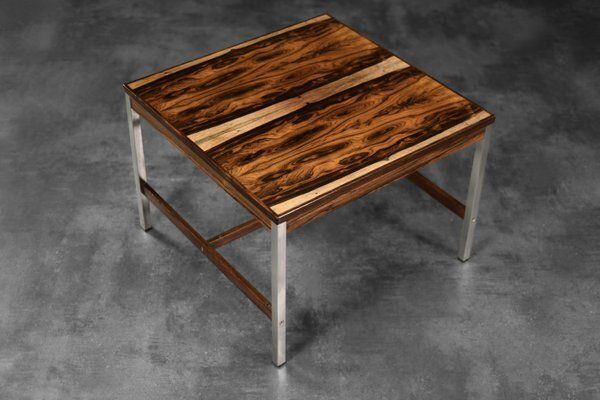 Mid Century Modern Swedish Square Rosewood And Aluminum Coffee Table From Hmb Möbler Rörvik, 1960s photo for sale