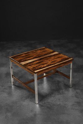 Furniture Mid Century Modern Swedish Square Rosewood And Aluminum Coffee Table From Hmb Möbler Rörvik, 1960s photo