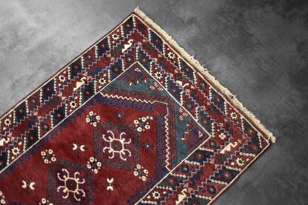 Textiles Vintage Red Hand Woven Oriental Afghan Rug, 1970s photo