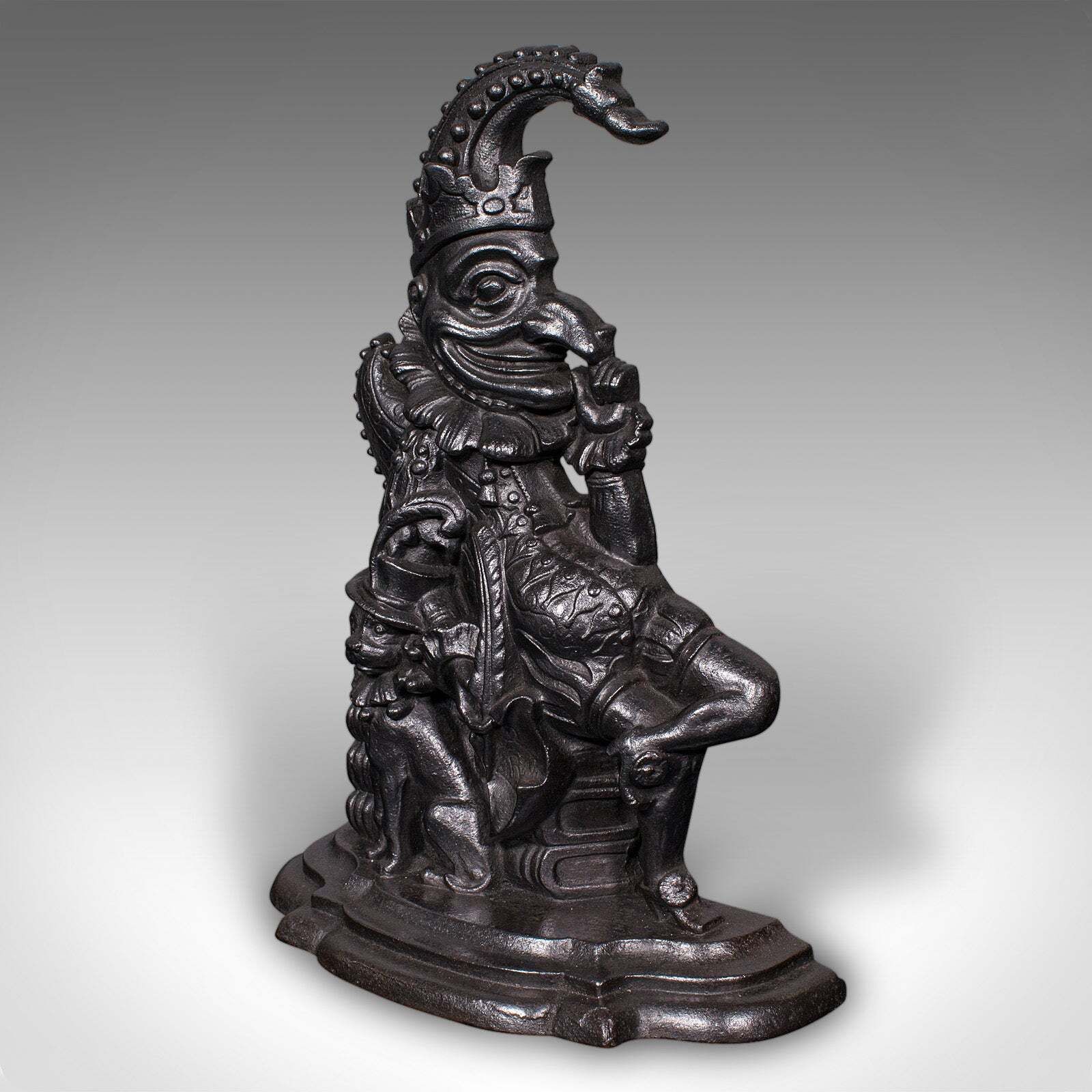 Antique Mr Punch Doorstop, English, Cast Iron, Figural Door Keeper, Victorian photo for sale
