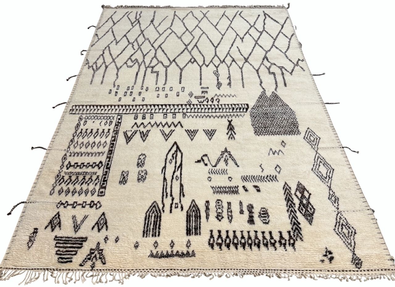 305x427 Cm Vintage Hand Knotted Moroccan Style Large Area Rug, Beni Ourain Carpet. 100% Natural Wool photo Textiles