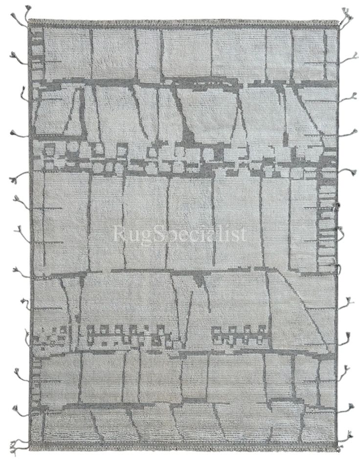 275x365 Cm Vintage Hand Knotted Moroccan Design Rug. Handmade Beni Ourain Carpet. 100% Natural Wool