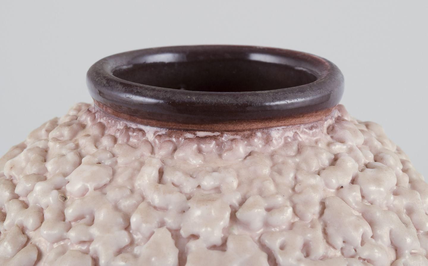 French Ceramicist. Ceramic Vase. Lava Glaze In Light And Brown Colours. photo for sale