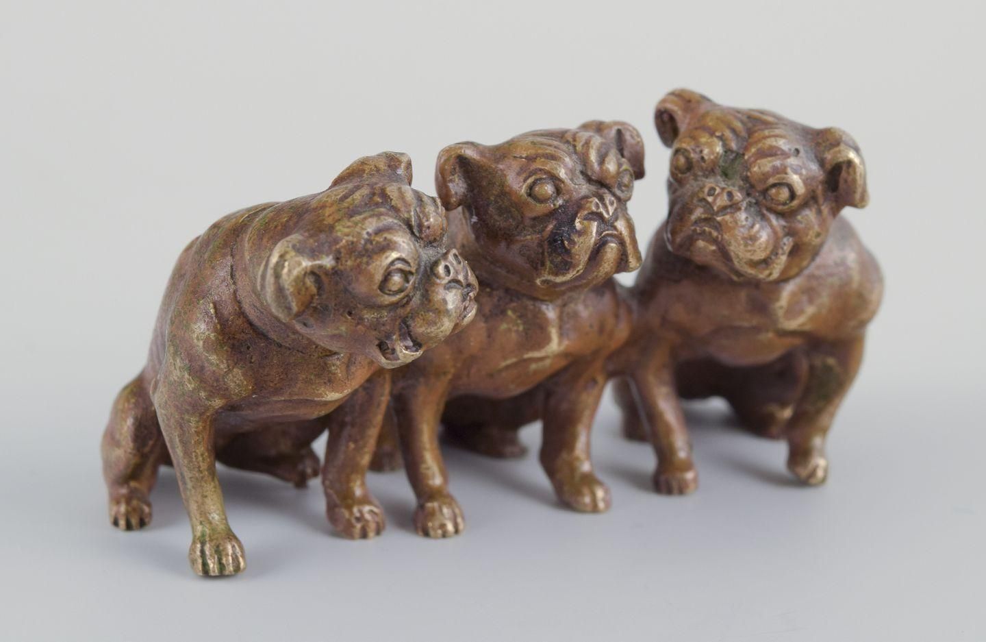 Wienerbronze, Austria. Miniature Art Deco Sculpture Of Three English Bulldogs. photo furniture