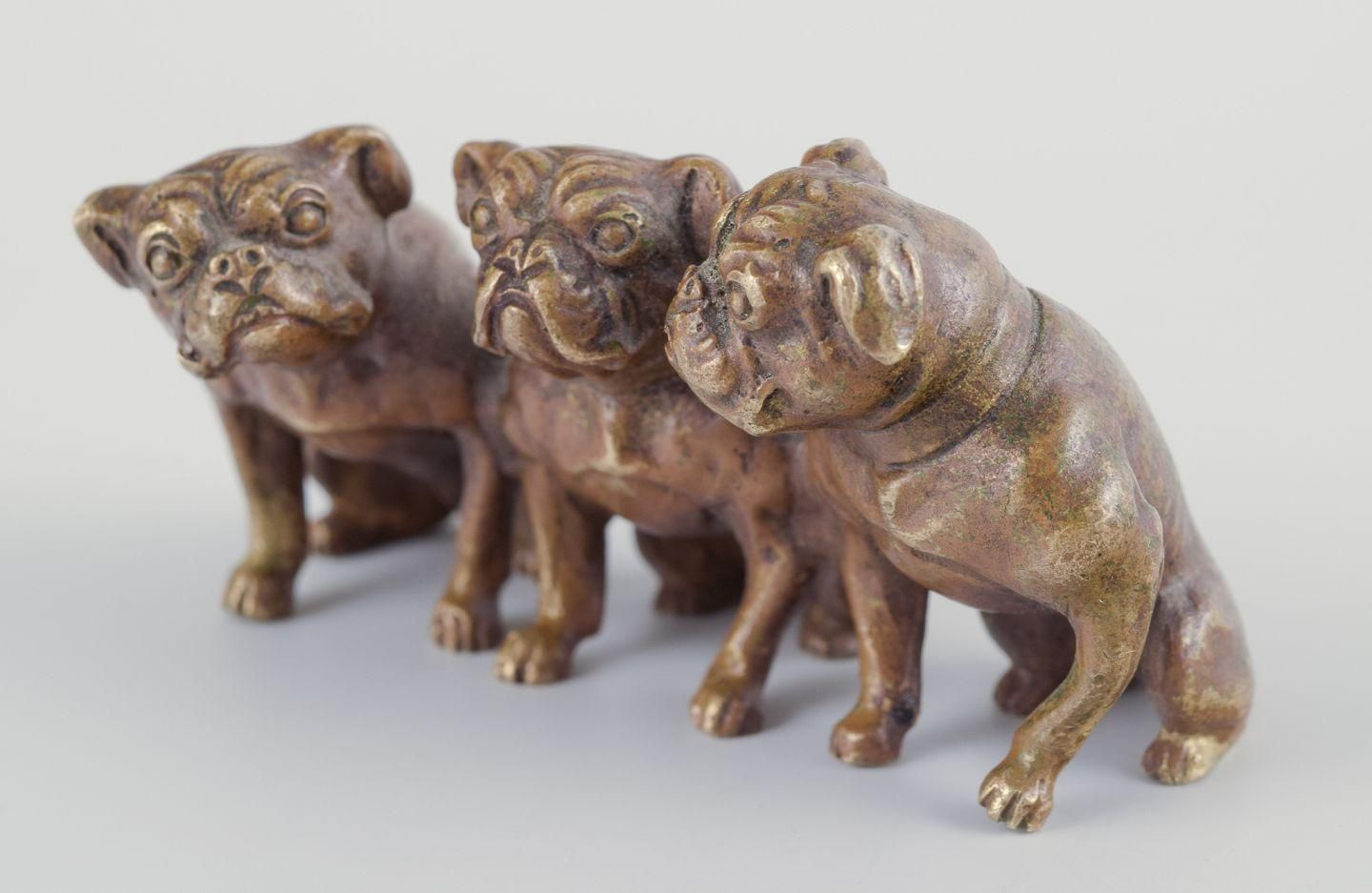 Wienerbronze, Austria. Miniature Art Deco Sculpture Of Three English Bulldogs. photo for sale
