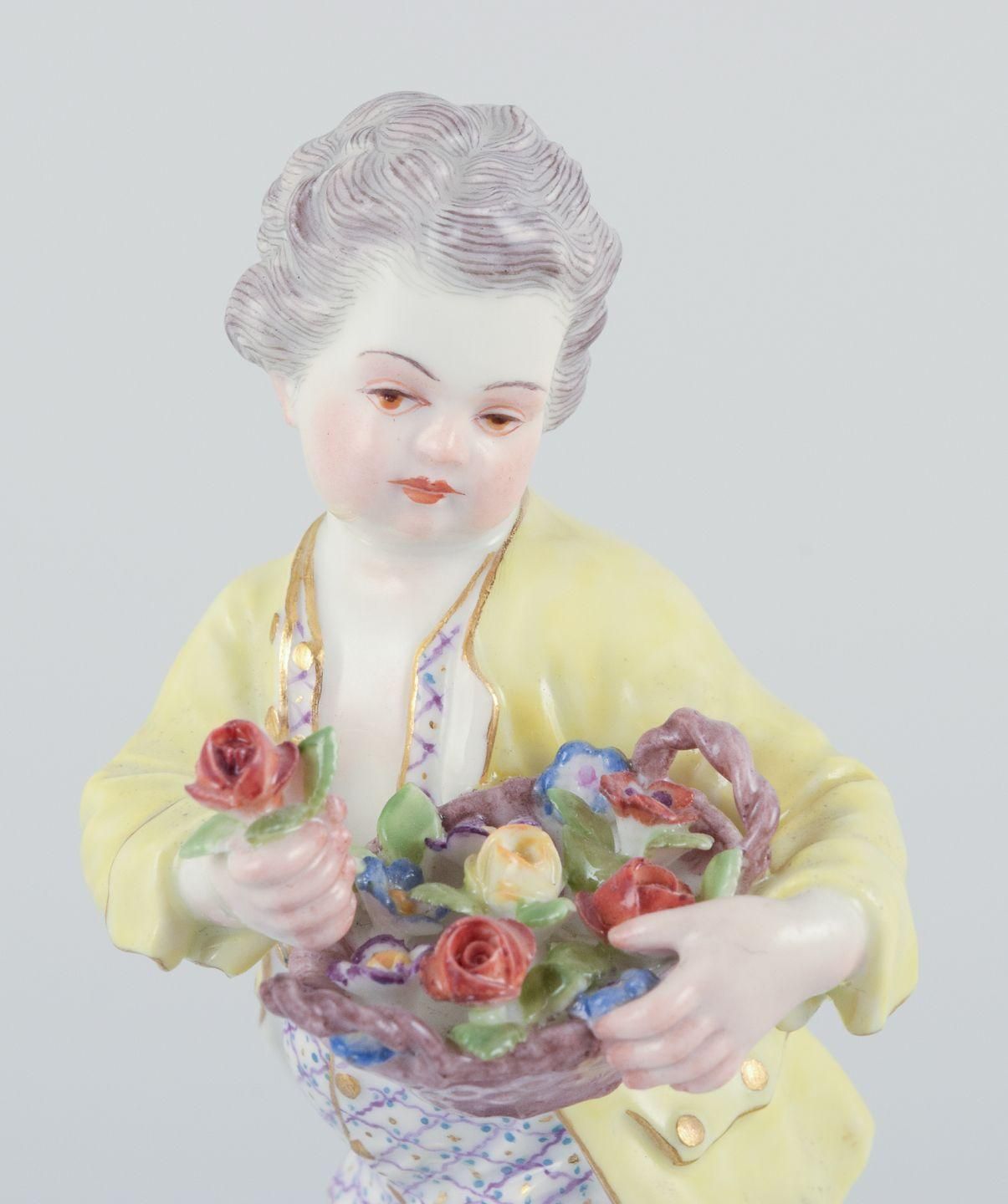 Meissen, Germany. Porcelain Figurine Of Boy With Basket Of Flowers. Ca 1900 photo furniture