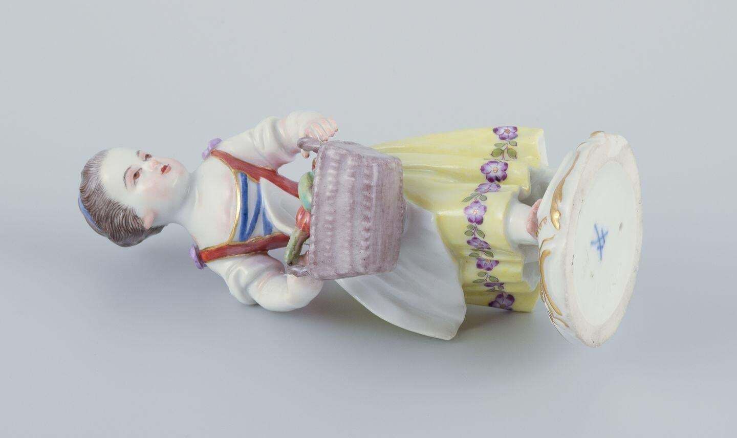 Meissen, Germany. Porcelain Figurine Of Girl With Basket. Ca 1900 photo vintage