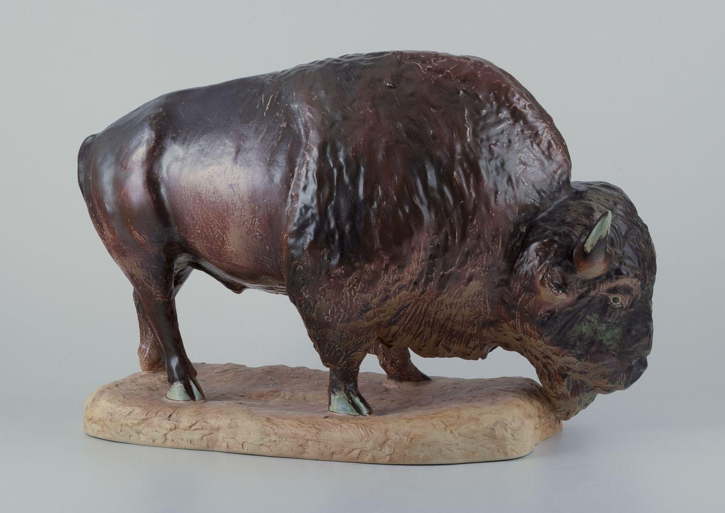 Kuno Norvark For Bing And Grondahl. Colossal And Rare Figurine Of A Bison. photo for sale