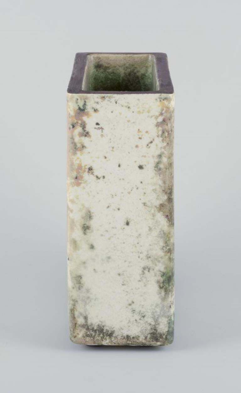 Hans Hedberg For Biot, France. Rectangular Ceramic Vase. 1970s/80s photo vinterior