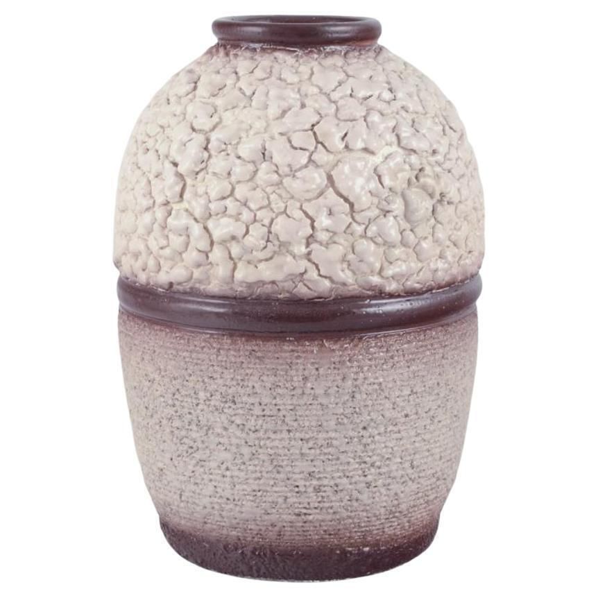 French Ceramicist. Ceramic Vase. Lava Glaze In Light And Brown Colours.