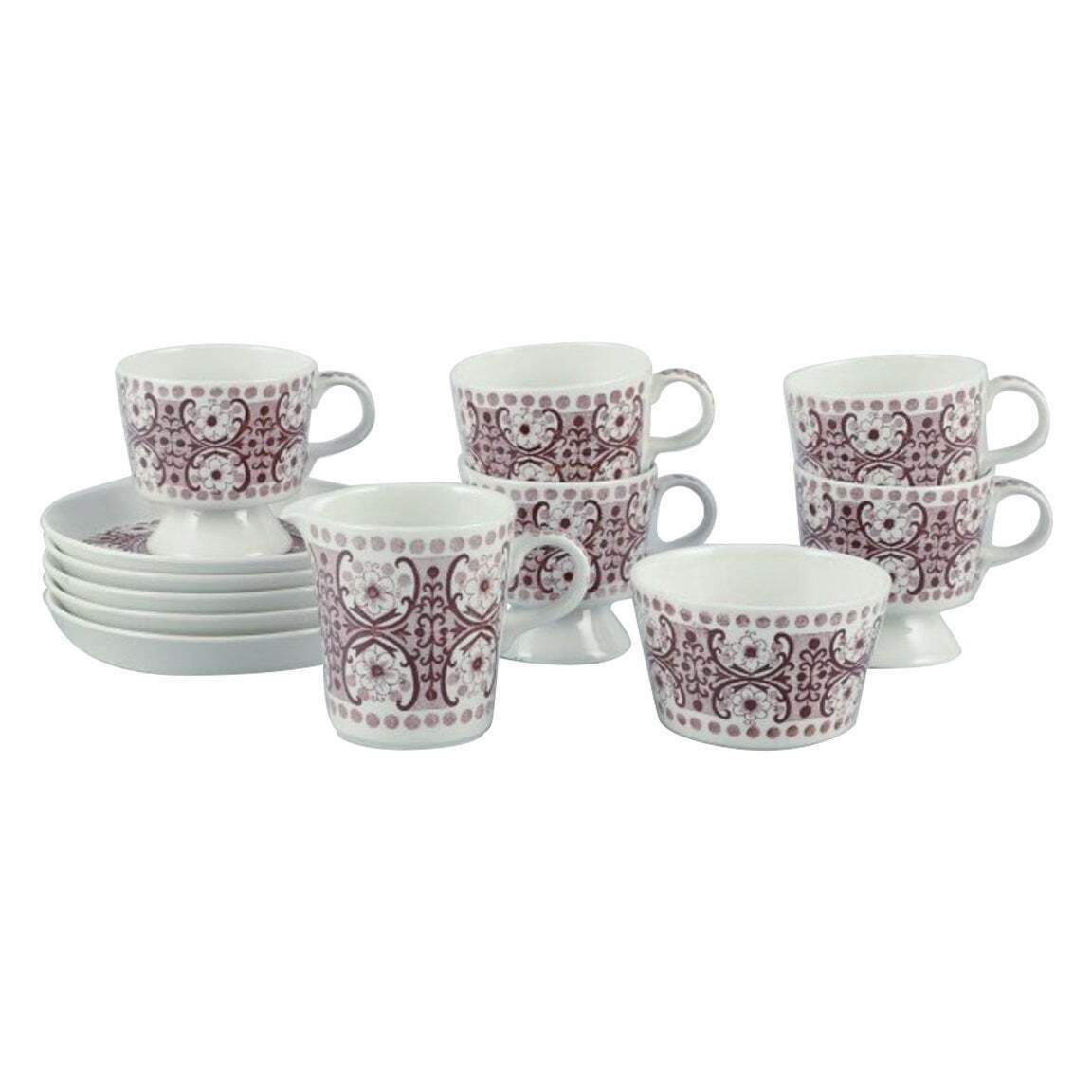 Raija Uosikkinen, Arabia. Five ‘Ali’ Coffee Cups & Saucers, Sugar Bowl, Creamer.