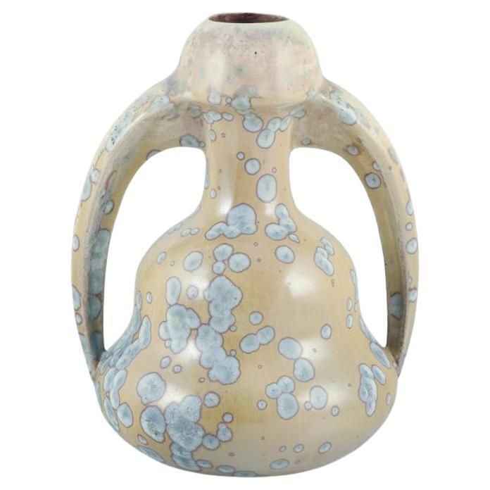 Desvres Fourmaintraux Delassus, France. Art Nouveau Ceramic Vase With Handles.