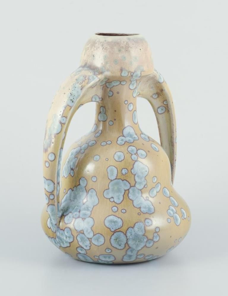 Desvres Fourmaintraux Delassus, France. Art Nouveau Ceramic Vase With Handles. photo for sale