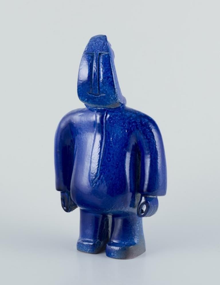 Bernard Lombot, French Ceramicist. Unique Ceramic Sculpture, Standing Blue Man. photo furniture