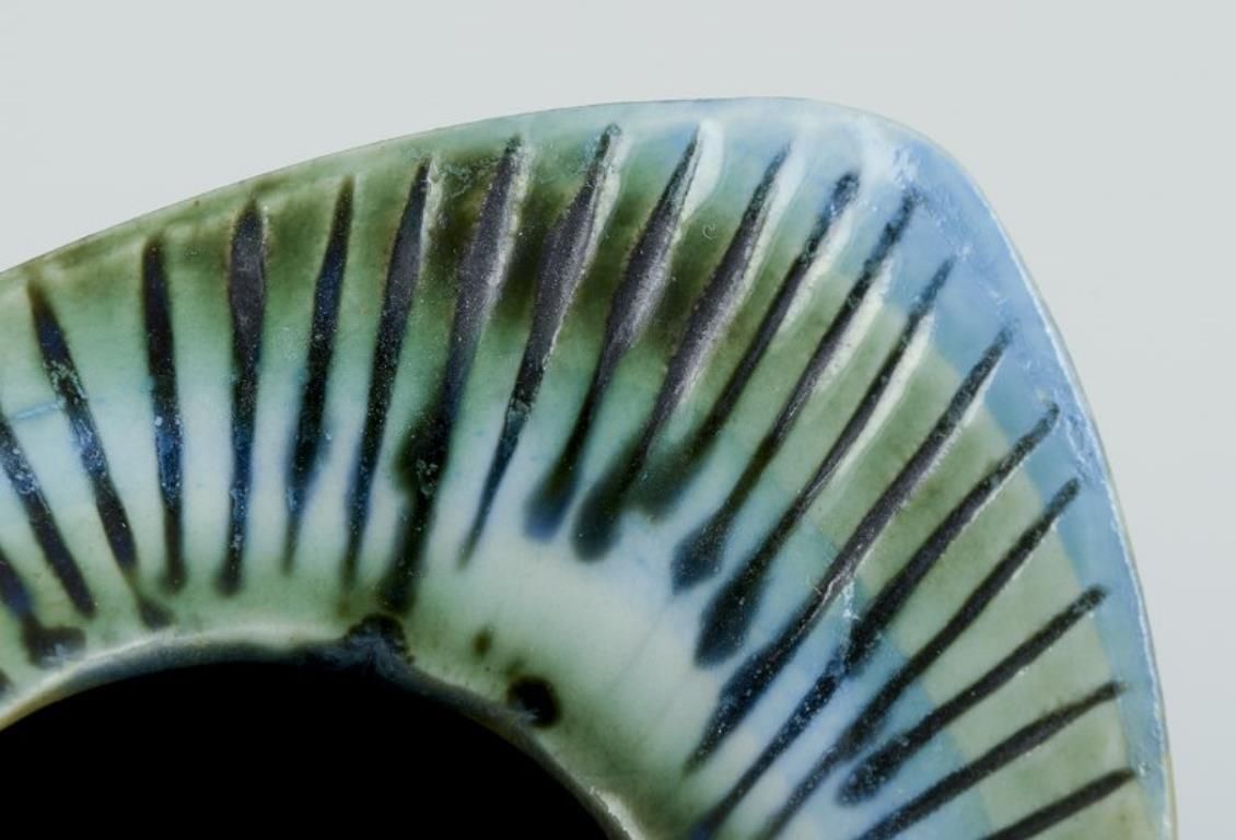 Lisa Larson For Gustavsberg, Sweden. Modernist Ceramic Vase In Blue Glaze. photo vinterior