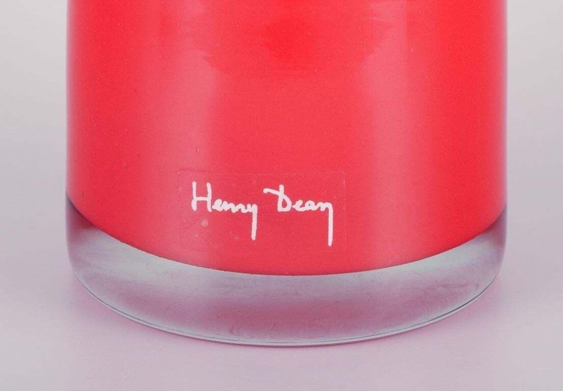 Henry Dean, Belgian Glass Artist. Tall And Slender Art Glass Vase. Orange Glass. photo for sale