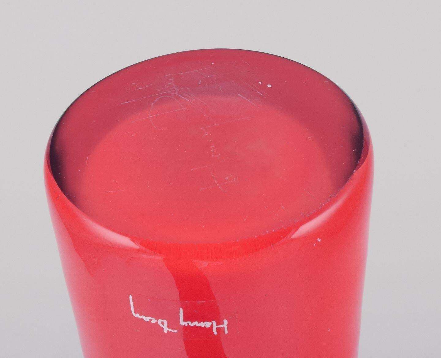 Henry Dean, Belgian Glass Artist. Tall And Slender Art Glass Vase. Orange Glass. photo vinterior