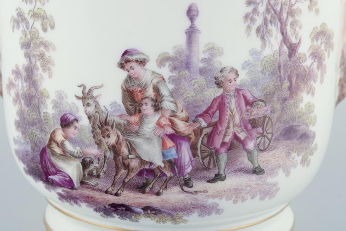Antique Meissen Flowerpot In Porcelain. With Motif Of Faun And Bucolic Scenes. photo 1280.0