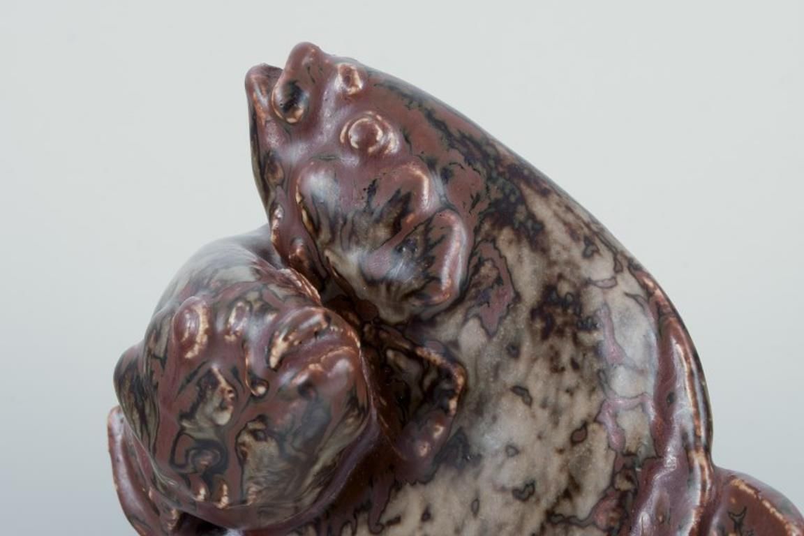 Hugo Liisberg For Saxbo, Denmark. Ceramic Sculpture Of Two Fish. Sung Glaze. photo for sale