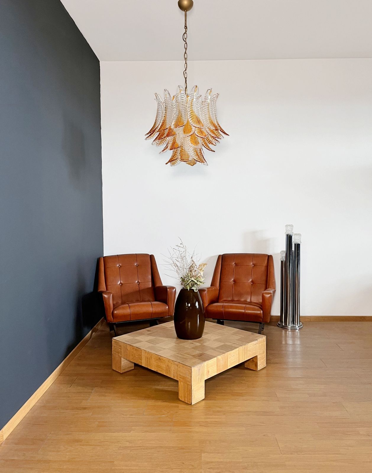 Italian Murano Six Tier  Felci Glass Chandelier   36 Amber Stain Glasses photo for sale