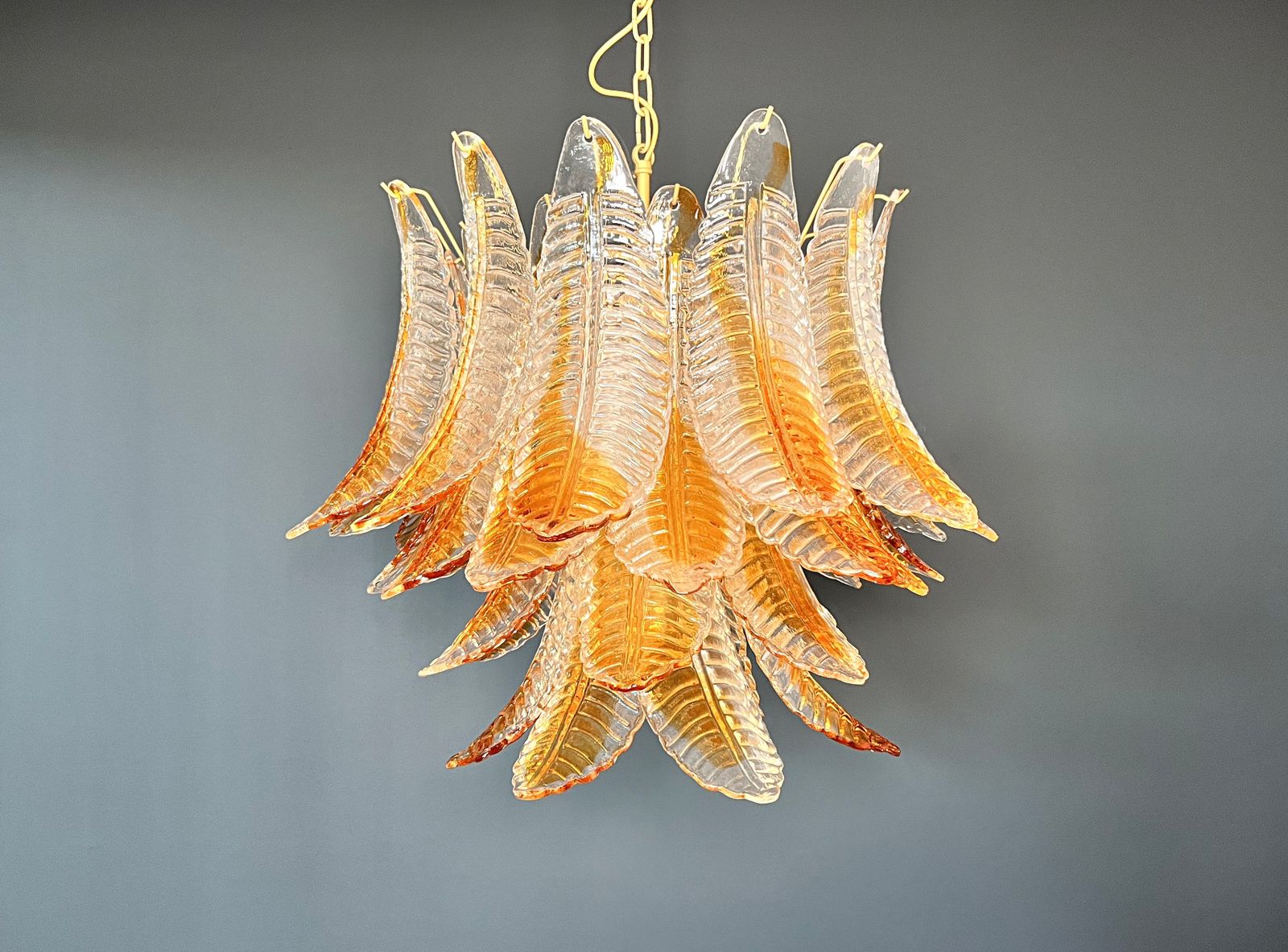 Italian Murano Six Tier  Felci Glass Chandelier   36 Amber Stain Glasses
