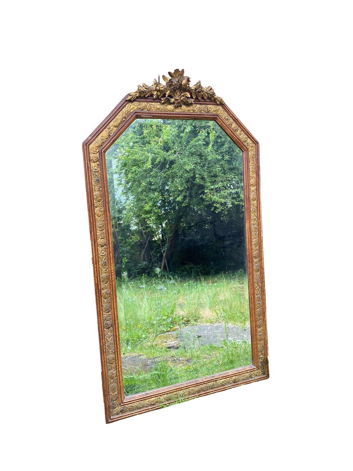 Large Gilded Wood Mirror, Louis XVI   Art Nouveau Transition Style, Bevelled Glass, Late 19th Century photo Home Decor