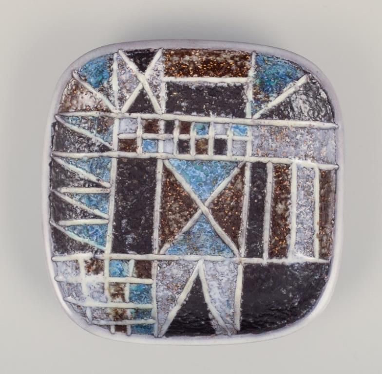 Ingrid Atterberg For Upsala Ekeby, Sweden. Ceramic "Tri" Dish. Geometric Pattern photo for sale
