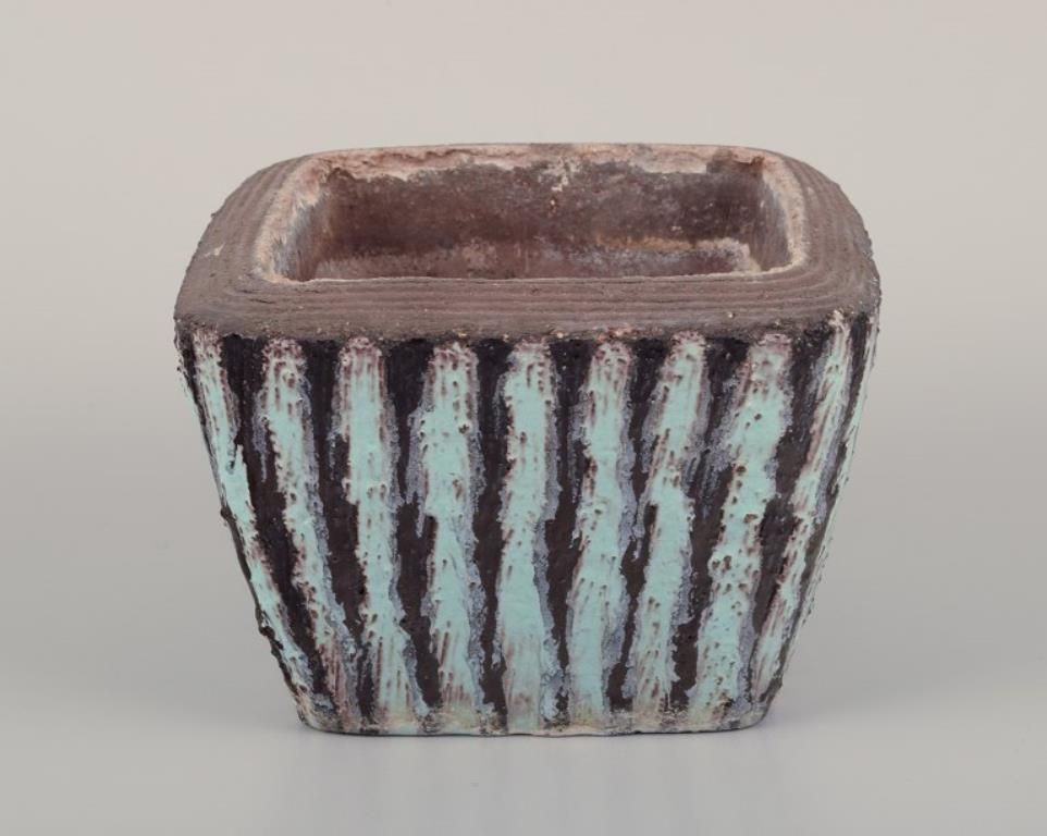 Hjördis Oldfors For Upsala Ekeby. Rare Flower Pot With Stripes. photo 181.0