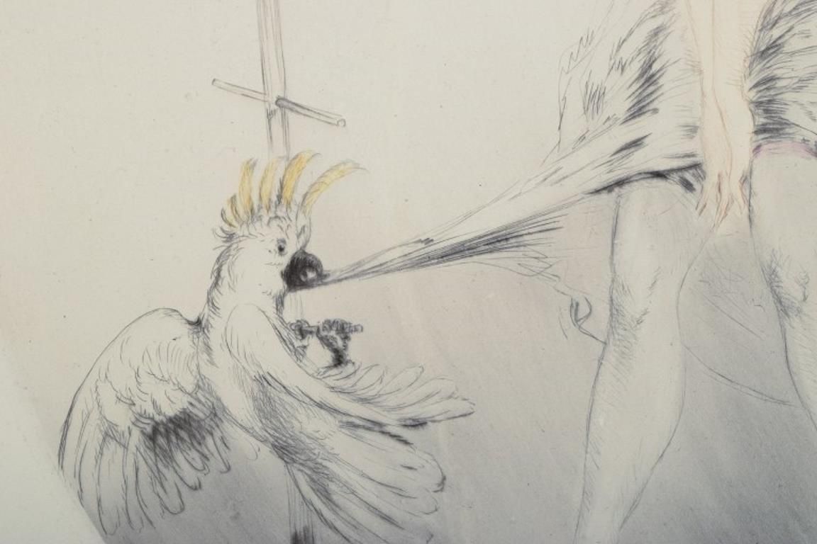 Louis Icart (1888 1950). Etching On Paper. Lady In A Short Dress With A Cockatoo photo Art
