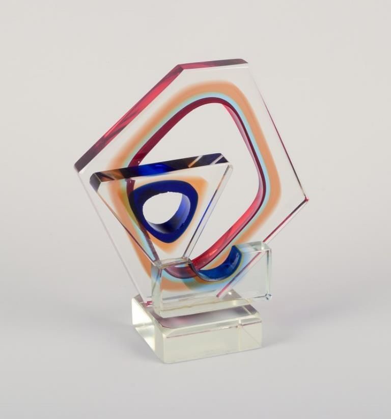 Tiozzo & Ferro For Murano. Cubist Sculpture In Art Glass. Dated 1970 photo Art