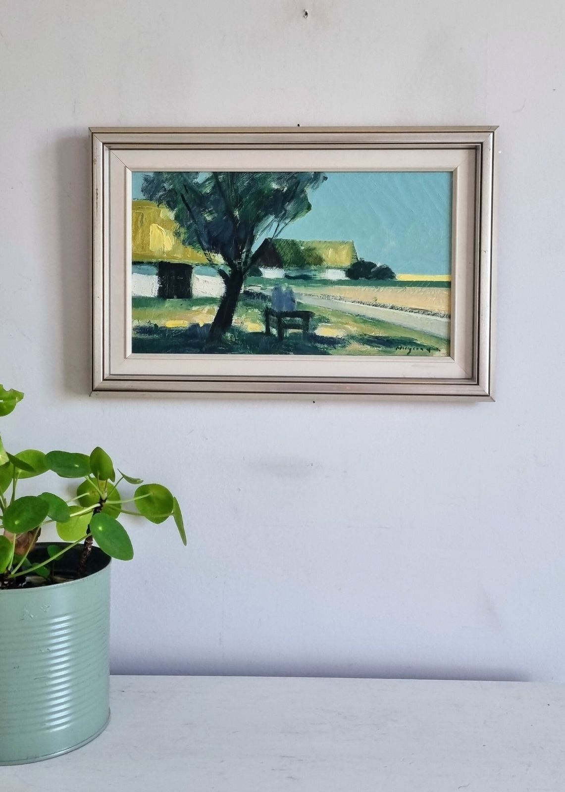 Original Vintage Swedish Mid Century Landscape  Farmyard  Bengt Hillgrund (1935 1981) photo furniture