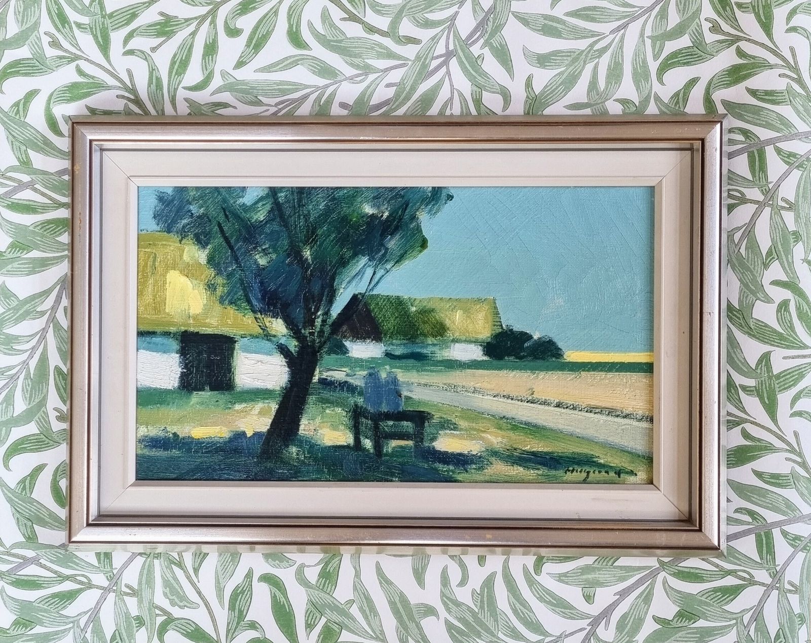 Original Vintage Swedish Mid Century Landscape  Farmyard  Bengt Hillgrund (1935 1981) photo for sale