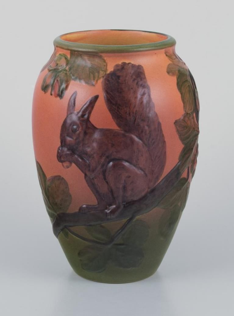 Ipsen's Denmark, Vase With Squirrel, Glazing In Orange And Green Tones.
