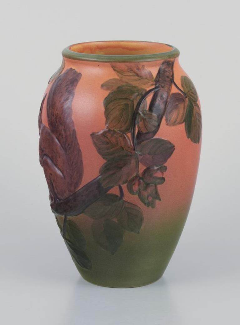 Ipsen's Denmark, Vase With Squirrel, Glazing In Orange And Green Tones. photo furniture