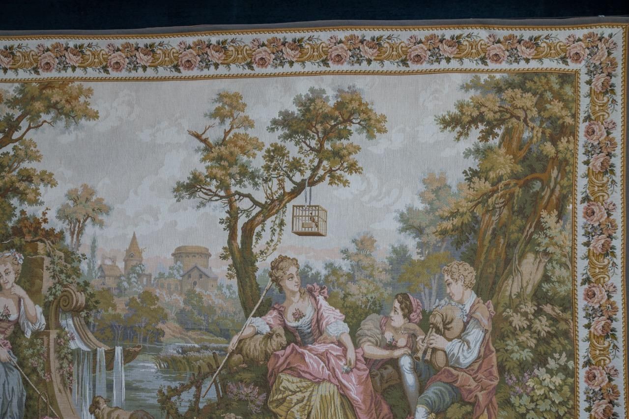 French Vintage Tapestry Wall Hanging Gallant Scene photo vinterior