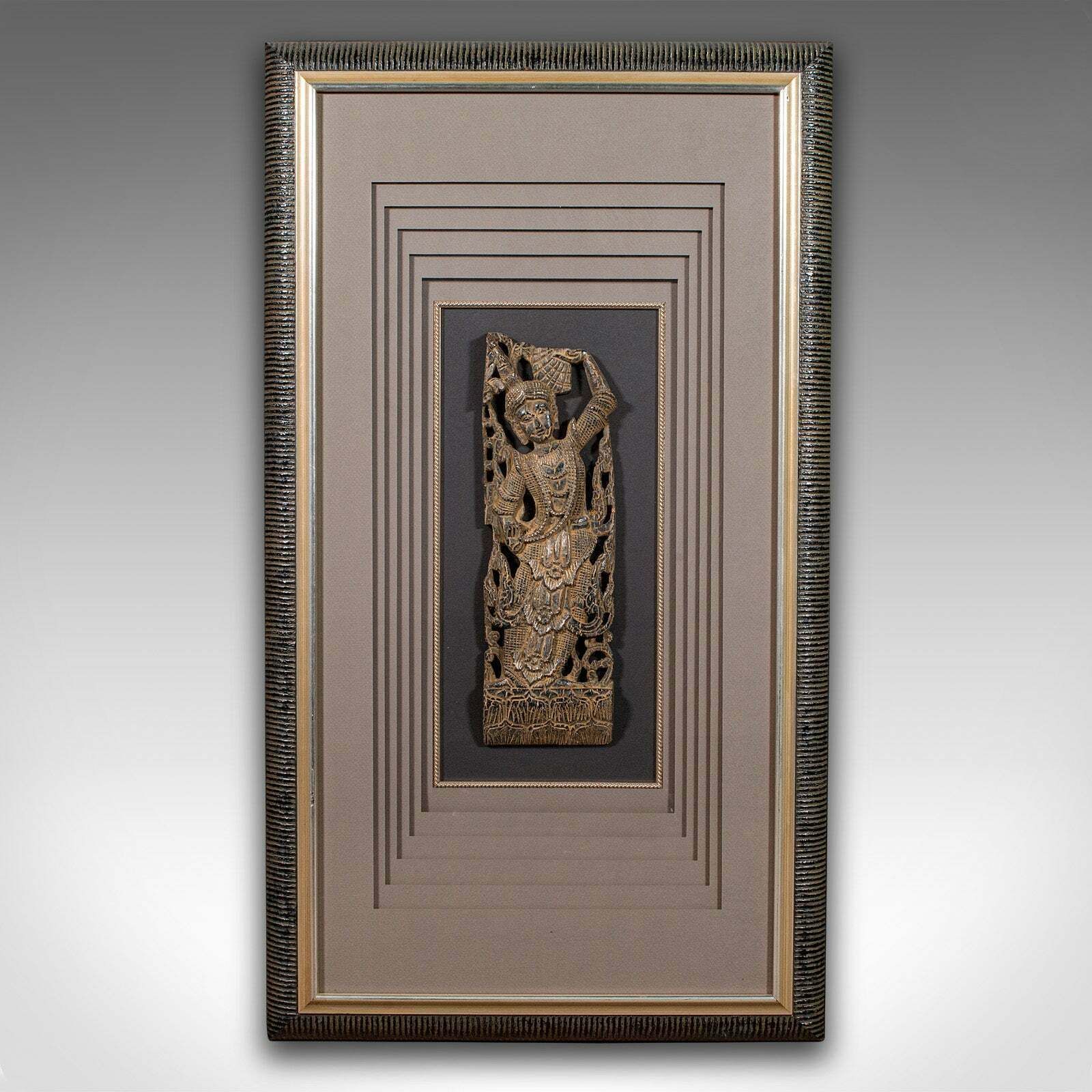 Pair Of Large Vintage Wall Carvings, Thai, Framed Relief Figures, Display Panels photo 1525.0