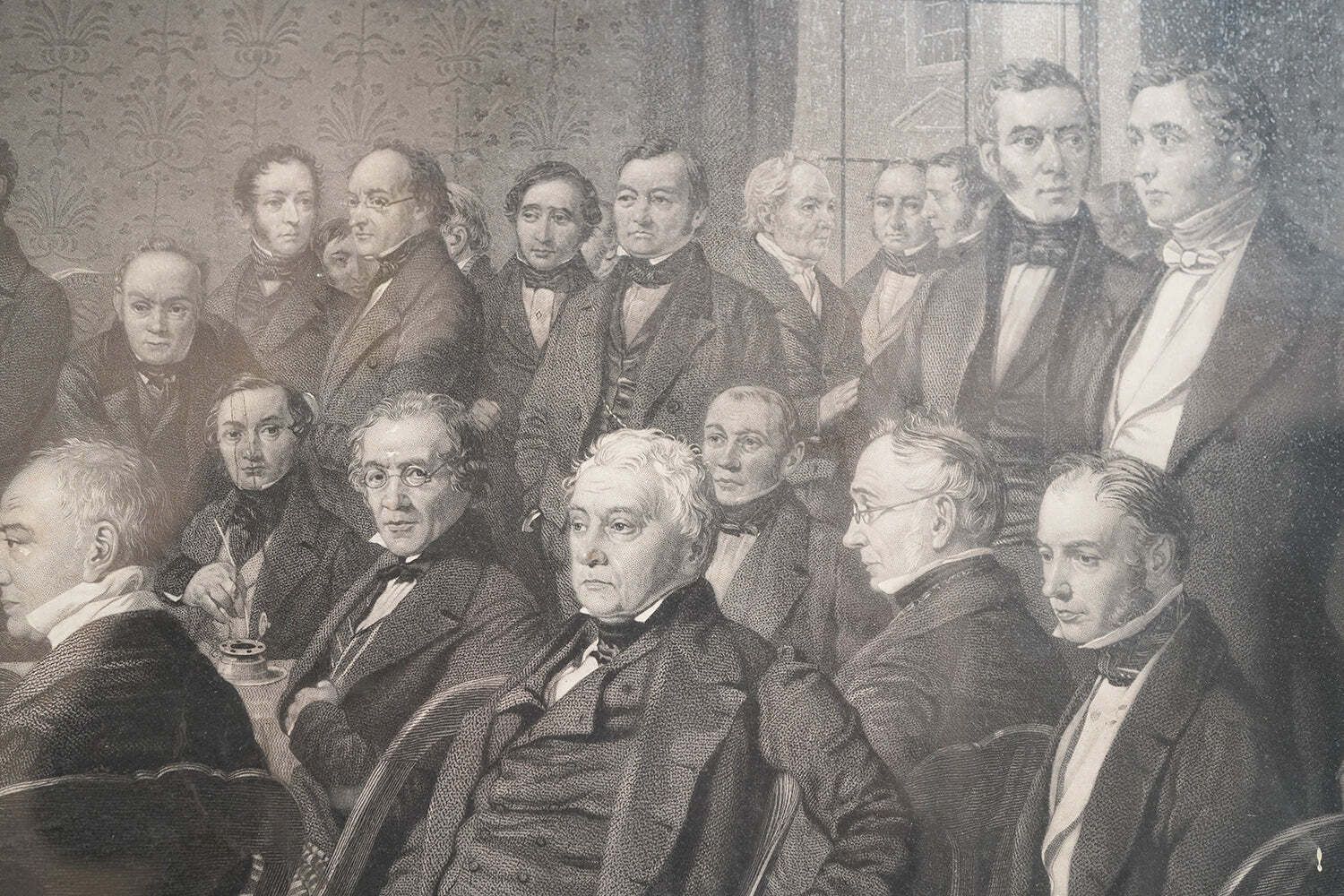 A Mid 19thc Engraving After John Rogers Herbert Ra (1810 1890); The Meeting Of The Council Of The Anti Corn Law League C.1847 photo vintage
