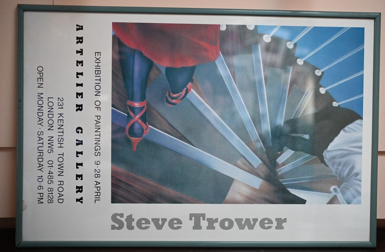 Vintage Framed Exhibition Poster Steve Trower. Blue Frame. Very Good Condition photo furniture