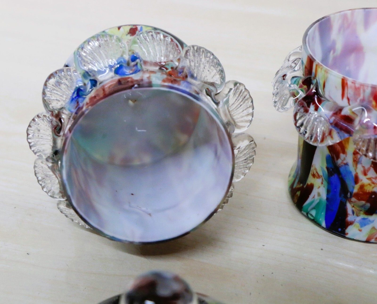 Franz Welz Pair Of Splatter Glass Bohemian Glass Lidded Pots Antique C.1890’s photo vintage