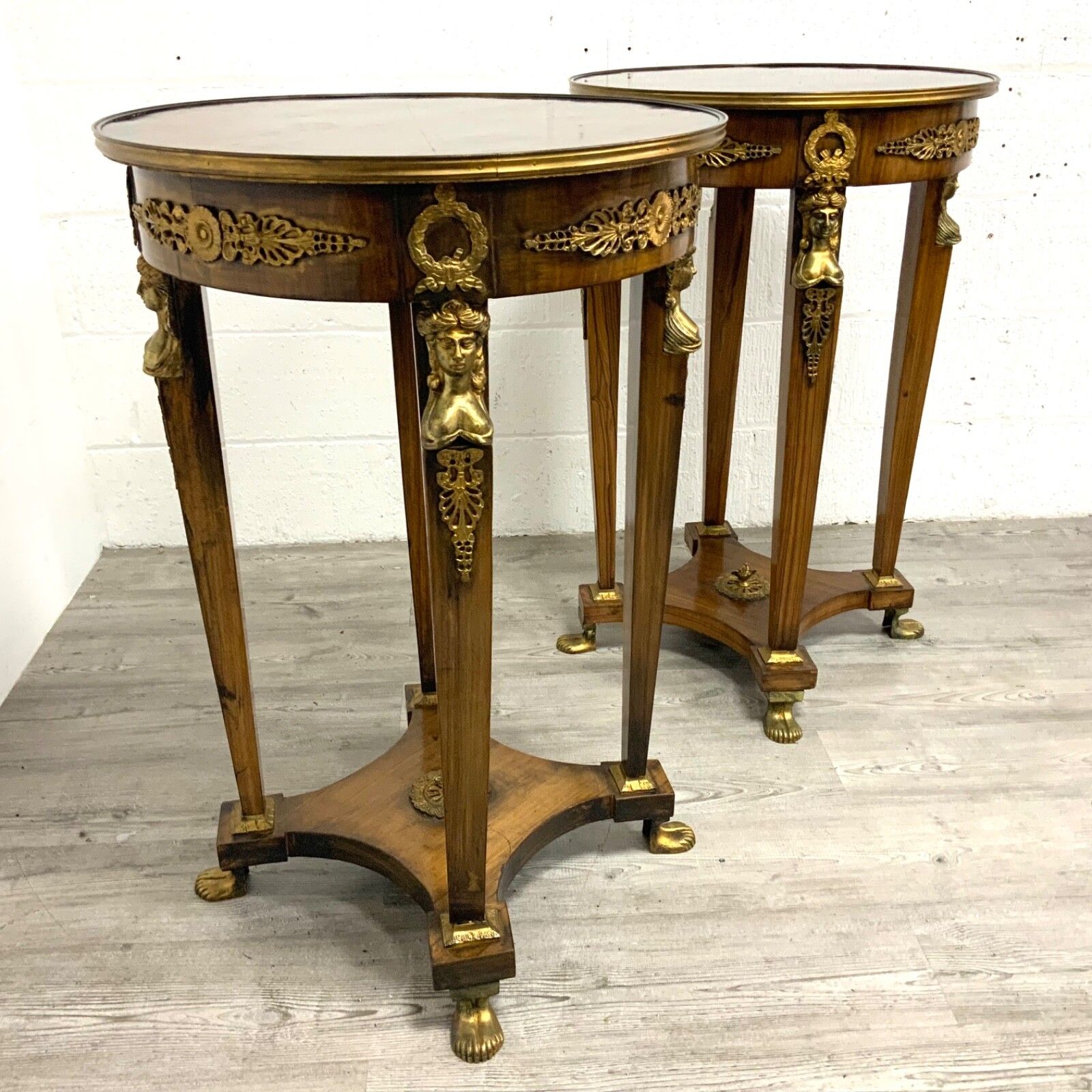 A Pair Of Louis XVI Style Gueridon Tables With Walnut Tops And Ormolu Decoration photo 3950.0