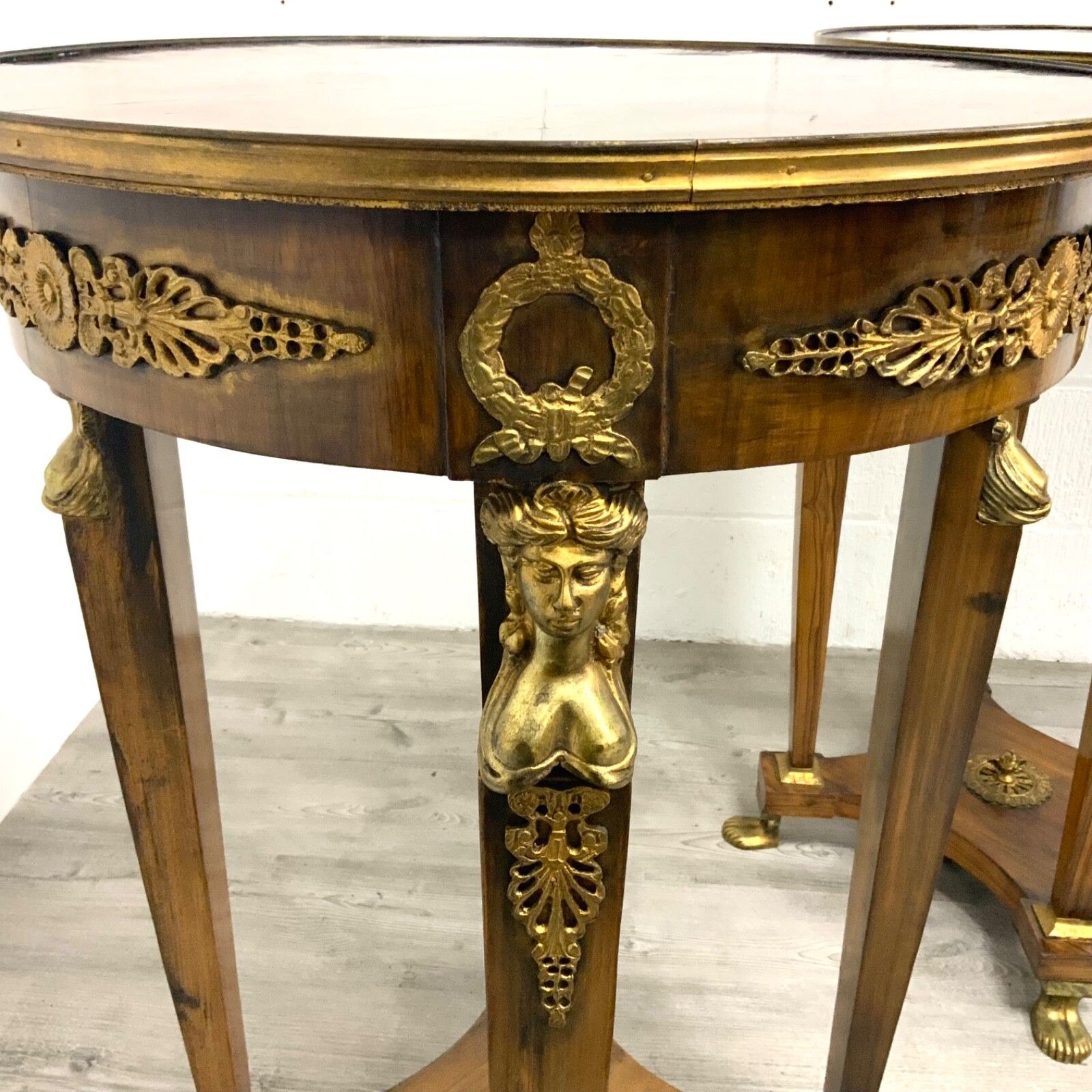 A Pair Of Louis XVI Style Gueridon Tables With Walnut Tops And Ormolu Decoration photo vinterior
