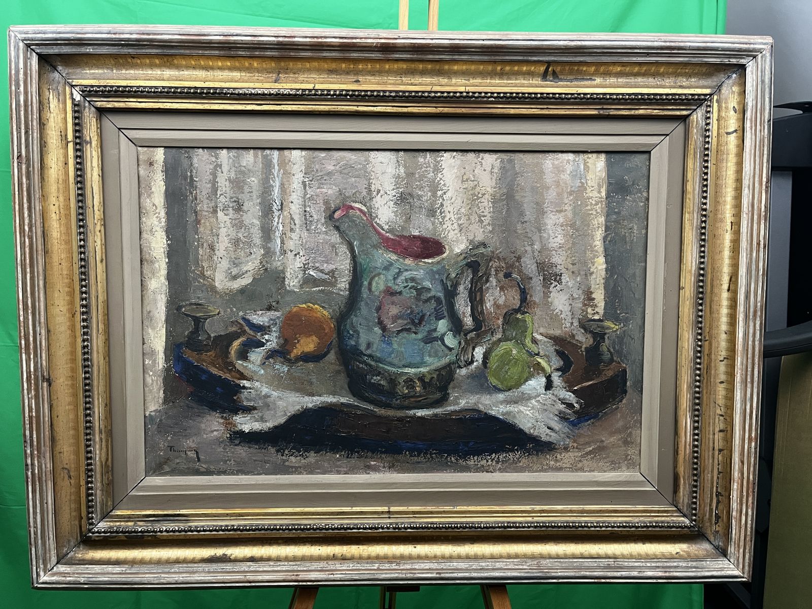 1948 Mid Century Still Life With Jug – Signed Oil On Canvas By Suzanne Thienpont (1905–2003) photo furniture
