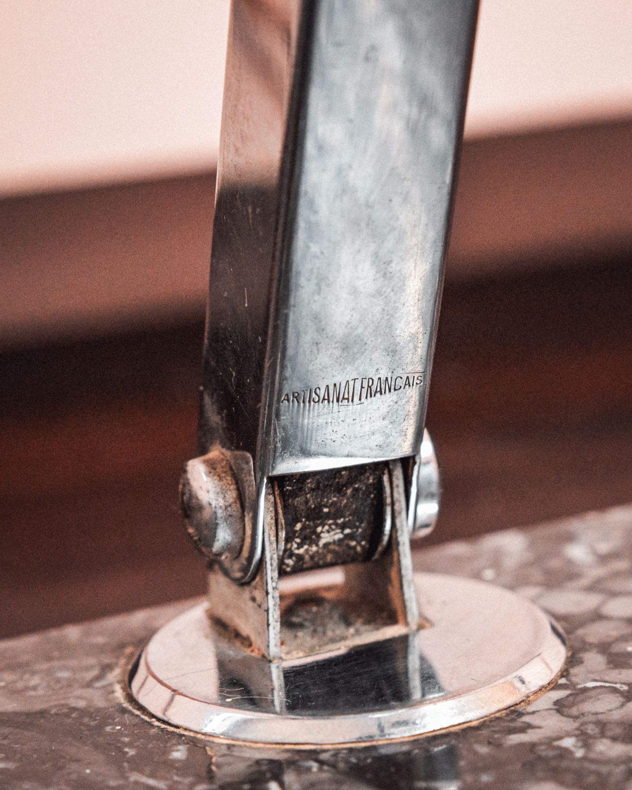 Chrome And Black Fossil Marble Base Art Deco Desk Lamp    Artisanat Francais photo buy